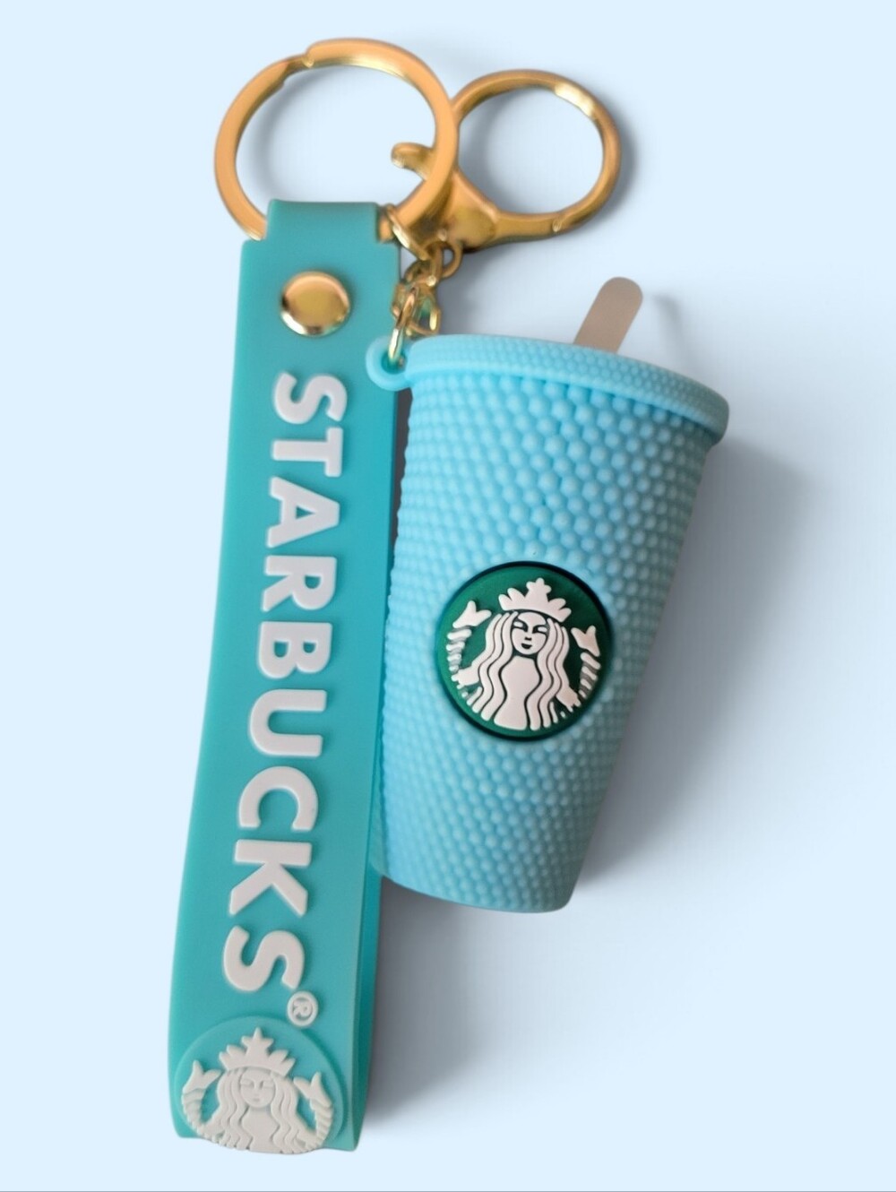 Starbucks Teal Silicone Mini Cup Keychain with Branded Strap